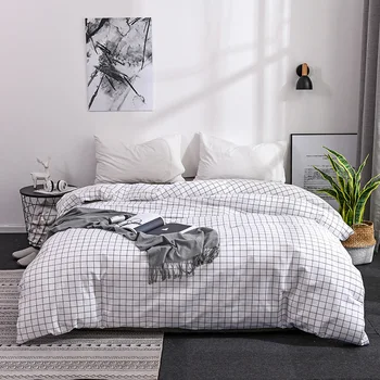 

KISS QUEEN plaid print duvet cover set microfiber fabric bedding set single/double/queen/full/king size bed set