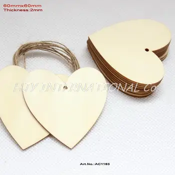 

(30pcs/lot) 60mm Blank Unfinished Wood Heart Tags Favor Hand Stamped Wedding Love Tags String Hanging 2.4 inches-CT1183