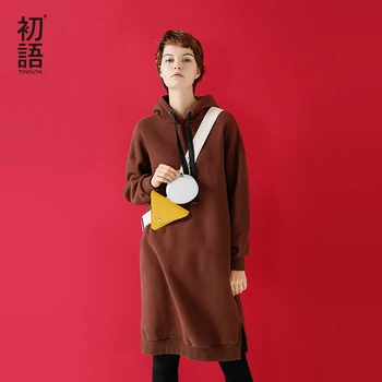 

Toyouth Hoodie Dress Women Long Sweatshirt With Hood 2019 Autumn Winter Casual Solid Color Hooded Pullover Sweatshirts