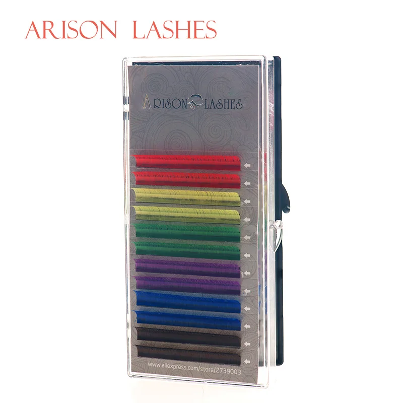 Arison, 12 рядов/набор, 6 цветов, натуральные накладные ресницы для наращивания, Смешанная Радуга, 0,1 мм, цветные ресницы для макияжа