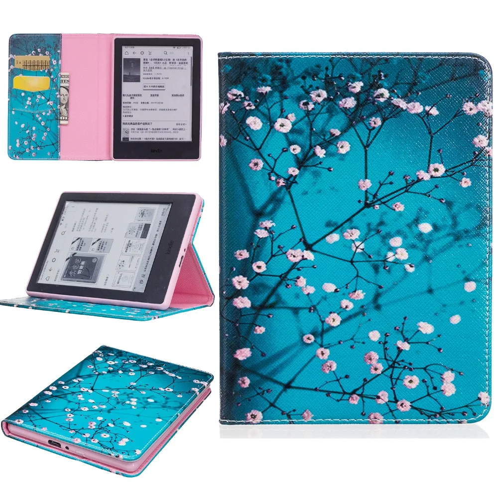 

Coloful flower Leather Stand cover case For Amazon Kindle 2016 ebook leather case ultra slim cover for Amazon Kindle 8 8th +film