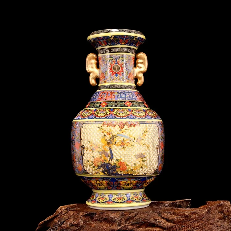 QING YONGZHENG China old antique Porcelain Colour enamels flower bird Vase