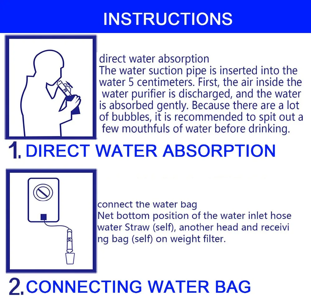 Открытый очиститель для воды, портативный фильтр, всасывающая труба, давление, фильтр для воды, прямая питьевая вода, безопасность, аварийное спасение