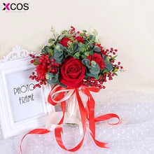 Красный белый свадебный букет ручной работы Искусственный цветок розы Буке casamento Свадебный букет для Свадебные украшения