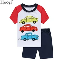 Hooyi Summer Boys Pajamas Suits Children Clothes 2-Pieces Sets Kids Sleepwear Baby Pijamas T-Shirt Shorts Clothing 100% Cotton
