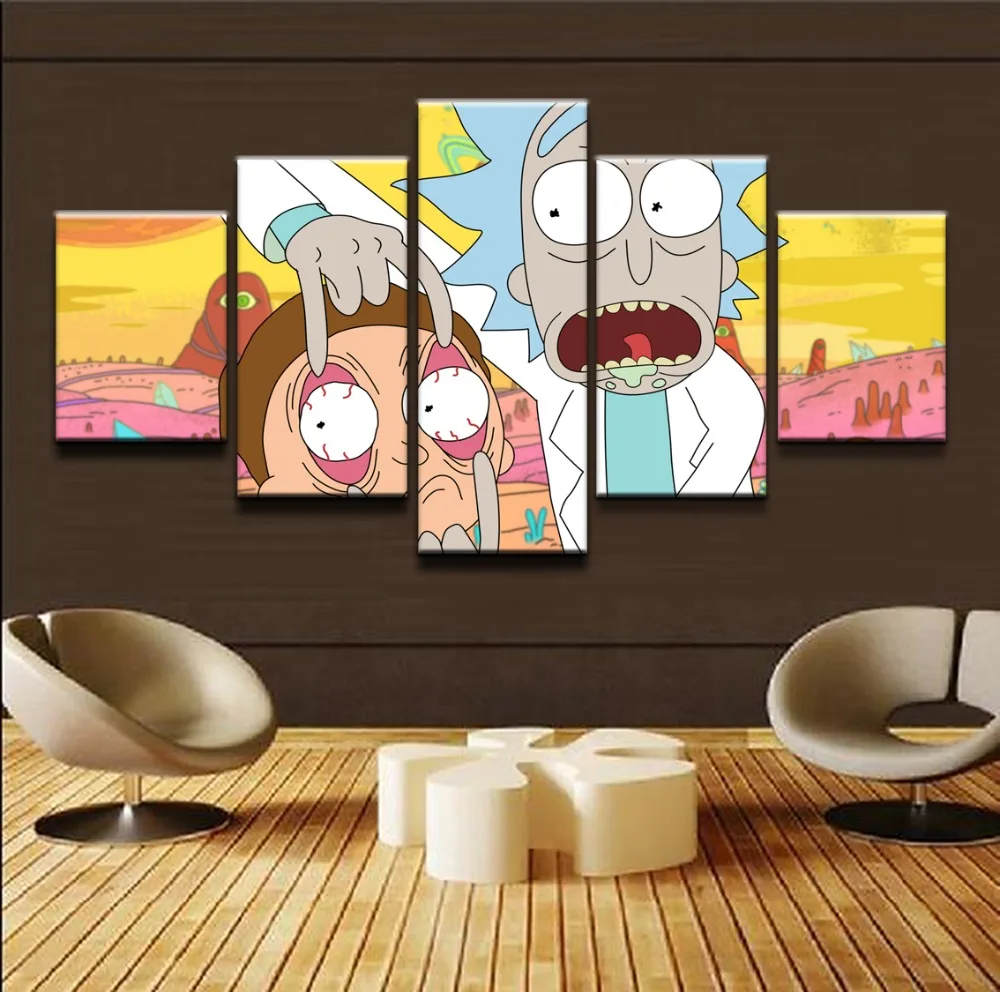 Modern Painting Modular Cartoon Anime Pictures Canvas Art Wall Decorative For Children Room 5 Panel Rick And Morty Poster 13 QQ20161107190854