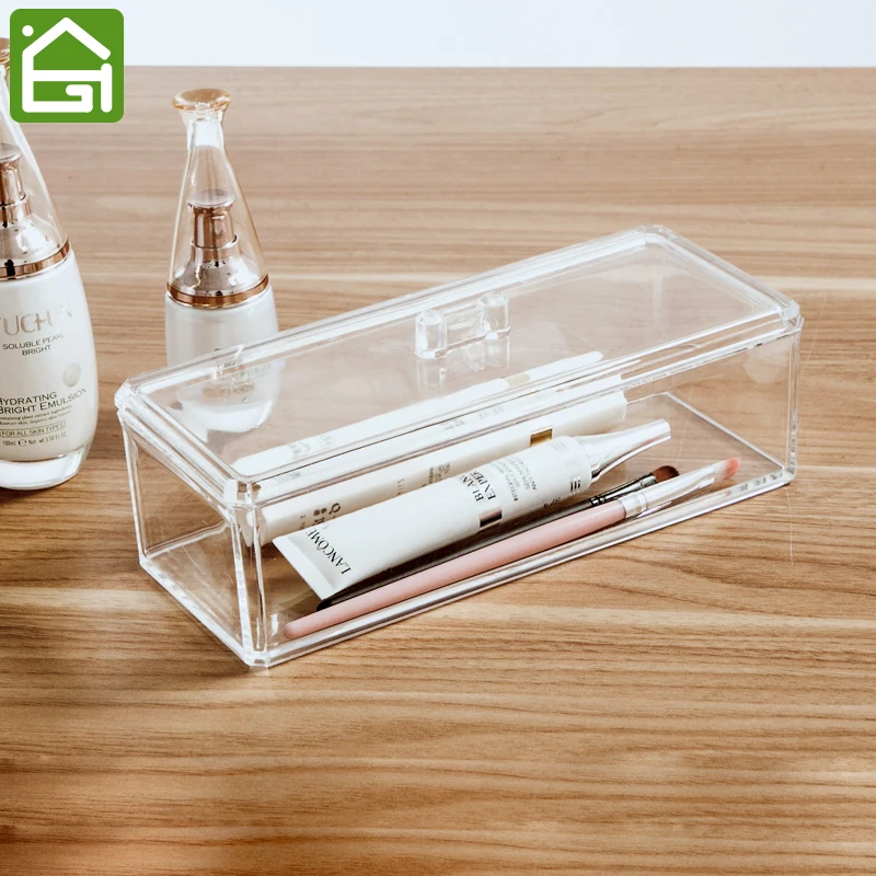 

Clear Acrylic Jewelry and Cosmetic Storage Box Transparent Toiletry Organizer Dustproof Makeup Brush Organization