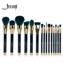 Jessup 15pcs Makeup Brushes Set Powder Foundation Eyeshadow Eyeliner Lip Contour Concealer Smudge Brush Tool Blue/Darkgreen