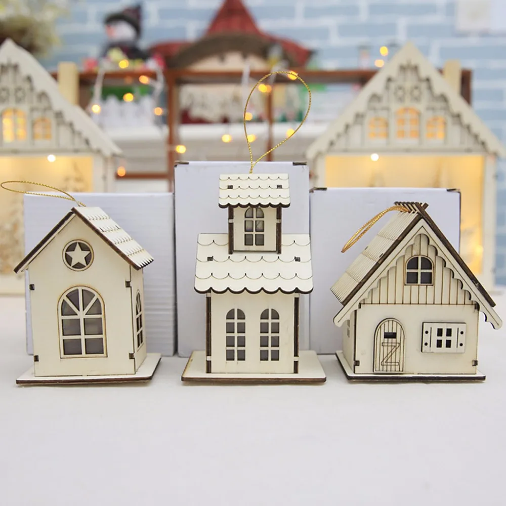 3 размера большой Рождественский-деревянный-дом-с-огнями-минил-висячий-Декор-украшения-дом-украшение 831F