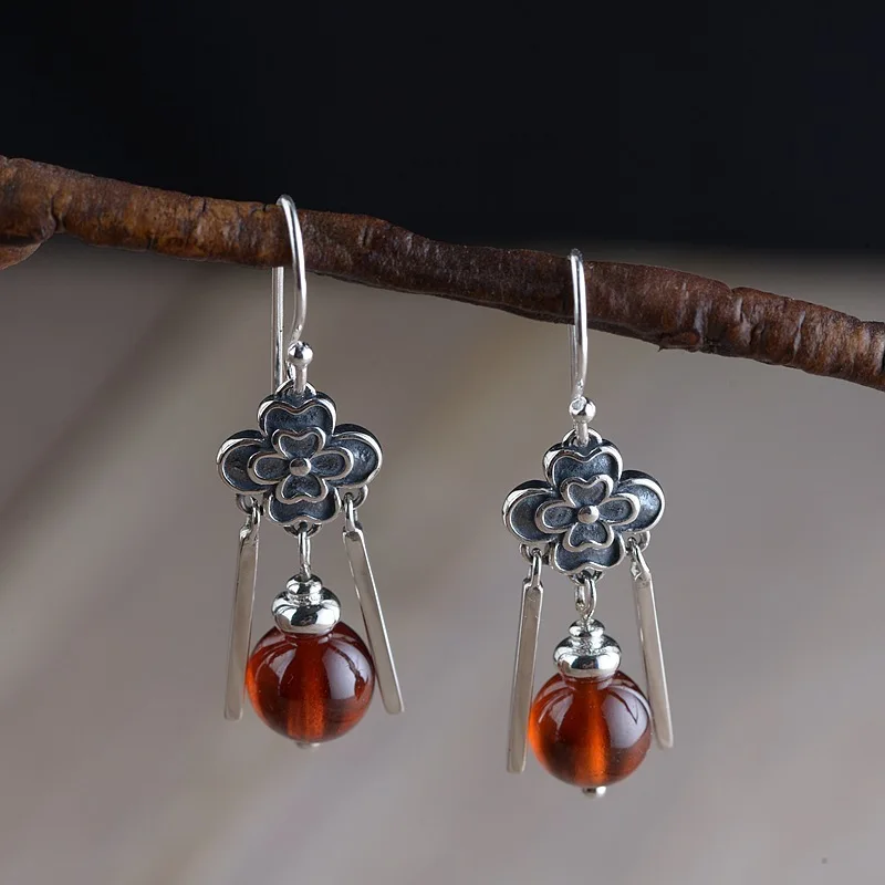 

2019 Earings Fashion Jewelry New Real Face Brinco The Golden Deer S925 Ears Wholesale Inlaid Garnet Fashion Contracted Ornament