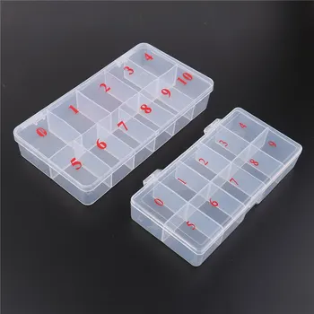Ceny 10/11 Komórek Naturalne Przezroczyste Plastikowe Fałszywe Tipsy Case Manicure Narzędzie Do Paznokci Sztuczne Tipsy Box Schowek Akrylowy Case