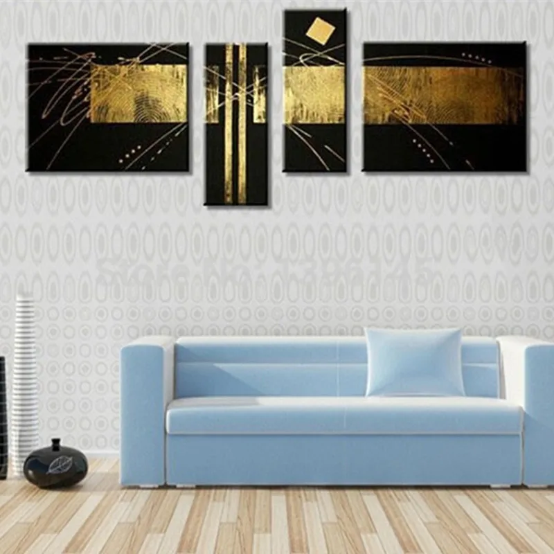 

Large 4 Panel Painting Handpainted Abstract Lines Oil Paintings on Canvas Modern Home Decor Art Pictures Living Room Decoration