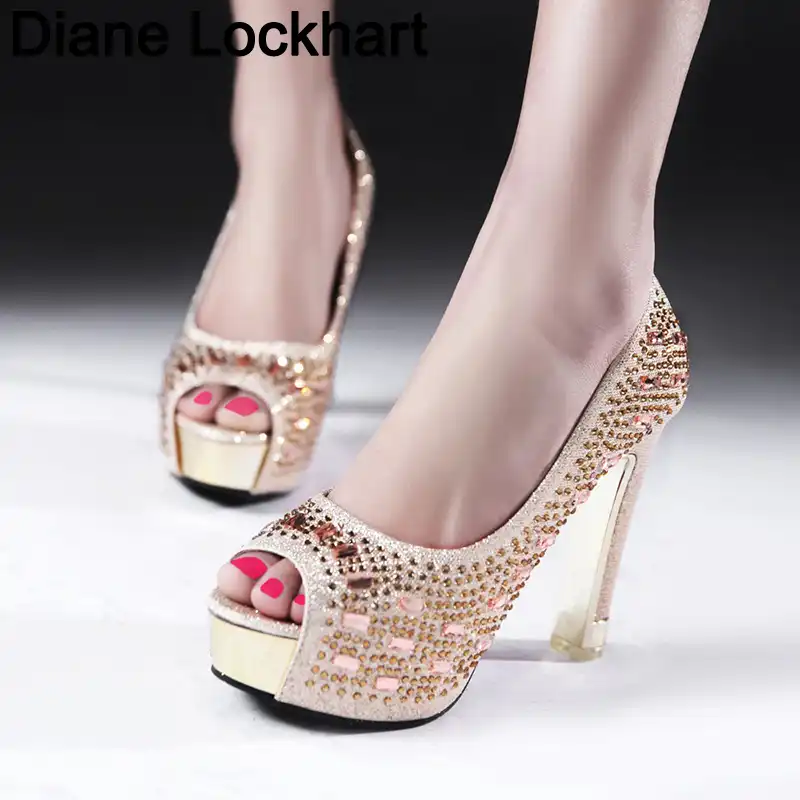 Summer New Fashions Super High Heels Fish Mouths Sexy Diamond Red
