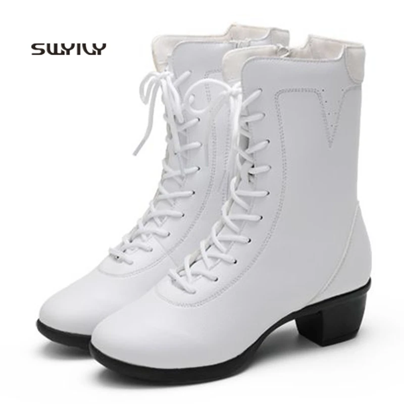 SWYIVY Women Dance Sneakers Large Size 41 2018 New Women Modern Dance Boots Winter Warm Plus Velvet Soft Women Square Dance Shoe