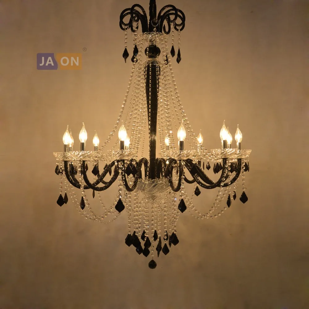 Led E14 European Iron Crystal Glass Black Clear Chandelier Lighting Lamparas De Techo Suspension