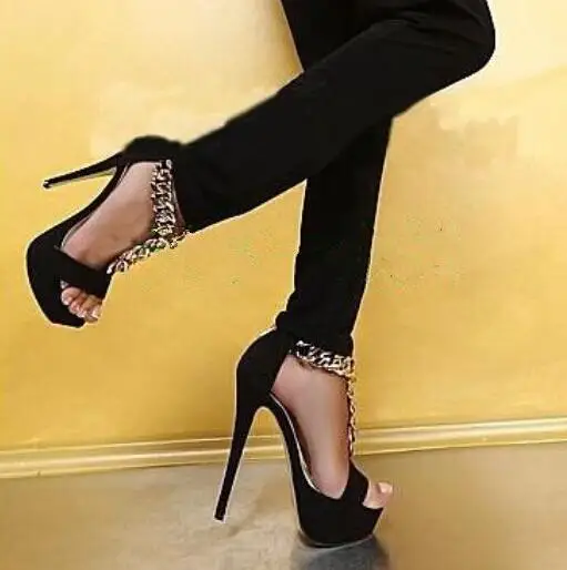 Gold chains decoration high heels women 