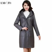 Lxmth женские кожаные куртки для весны повседневное свободное кожаное пальто с капюшоном размера плюс женские тренчи средней длины из искусственной кожи 4XL 5XL