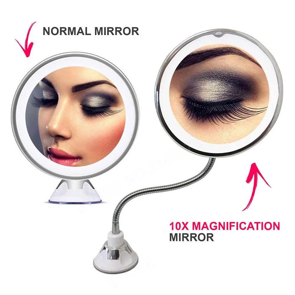 Professional Makeup Mirror With 10X Magnifying Glasses LED Lighted 360 Degree Flexible Goose