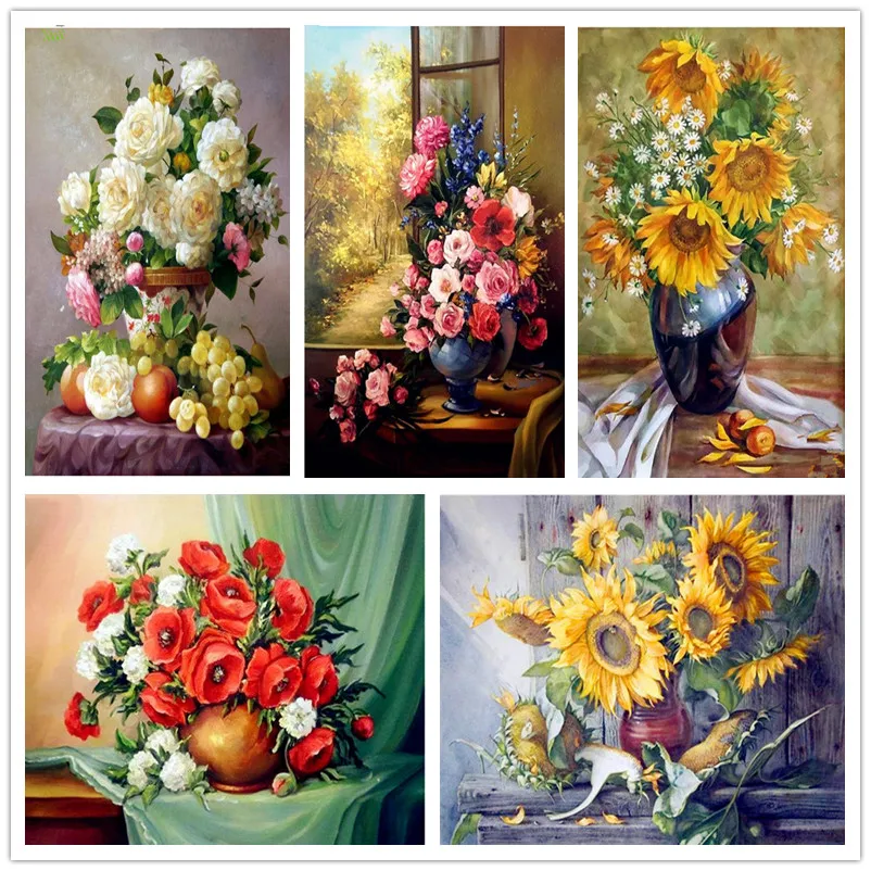 5D Diy Diamond Painting Flowers Vase On The Table Cross Stitch Square Embroidery Sets Home Decoration Sunflower | Дом и сад