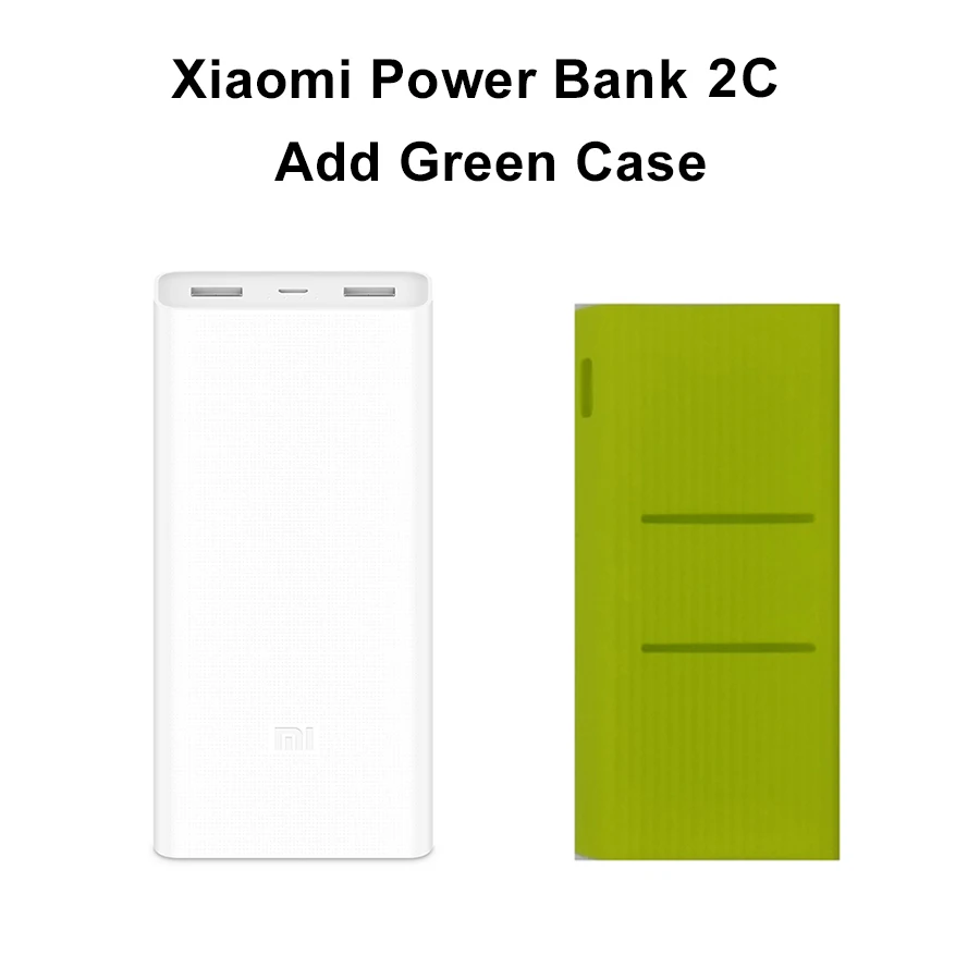 Xiao mi power Bank 20000 мАч 2C портативный аккумулятор mi внешний аккумулятор power bank 20000 мАч поддержка QC3.0 Dual USB для мобильных телефонов - Цвет: 2C Add Green Case