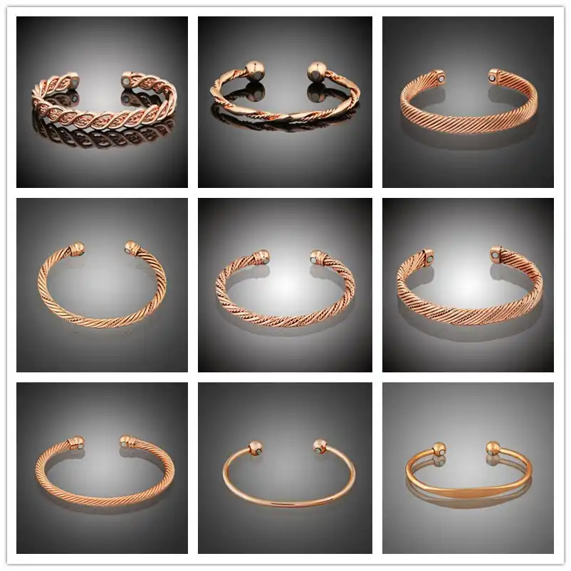 Lakone 11 Styles Pure Copper Bangle Rose Gold Color Magnets Health Pure Copper Bangle Rose Gold