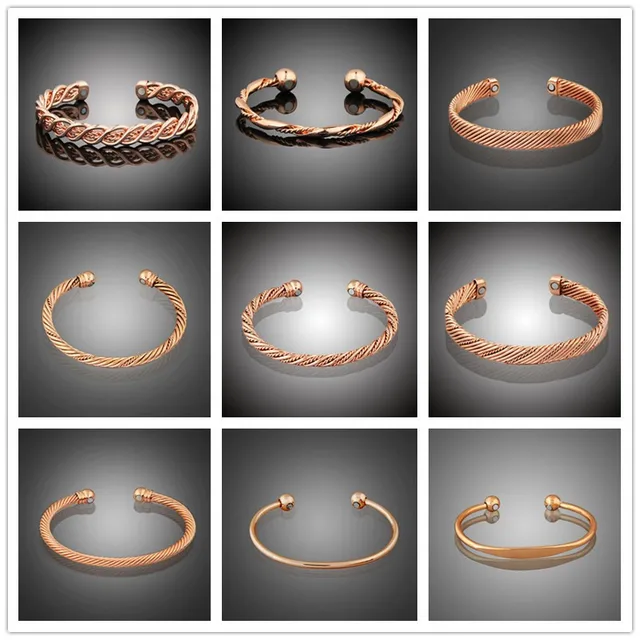 Lakone 11 Styles Pure Copper Bangle Rose Gold Color Magnets Health Lakone 11 Styles Pure Copper Bangle Rose Gold Color Magnets Health Balance Magnetic Bangles Women Men Jewelry Cuff Wrist