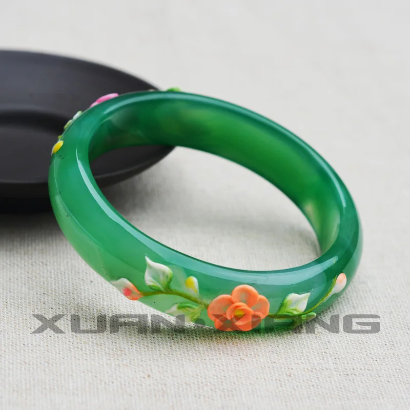 Натуральный Зеленый Халцедон Браслеты круглой формы цветок нефрит камень