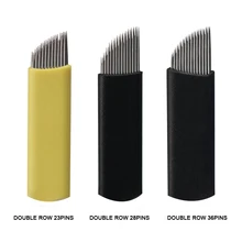 50pcs Double Row Microblading Needles Permanent Makeup Supply Disposable Tattoo Needles Shading Blades for Eyebrow Lip Tools