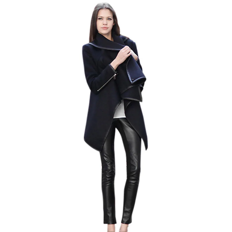 Осенне-зимнее пальто, корейская мода, женское Асимметричное пальто, тонкая куртка, темпераментное пальто, свободная Длинная Верхняя одежда для женщин