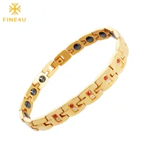 

FINE4U B076 Fashion Zircons Health Magnetic Bracelet For Women 316L Stainless Steel Bracelets & Bangles with Health Germanium