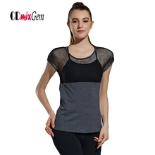 Сексуальная Женская свободная рубашка для йоги с v-образным вырезом Спортивная Сетчатое кружевное в стиле пэчворк Фитнес футболка для пробежек с коротким рукавом QY