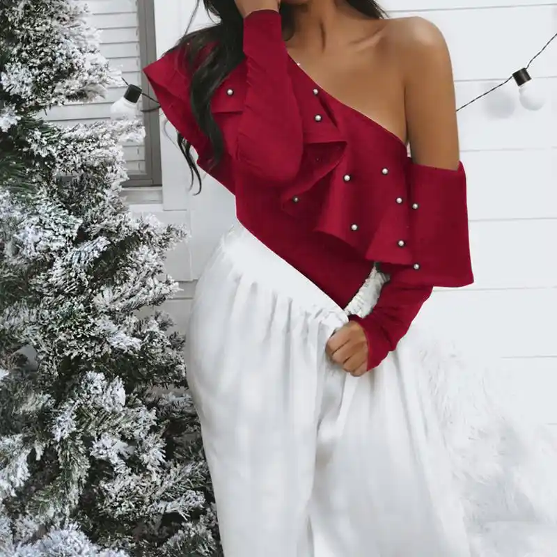 one shoulder ruffle shirt