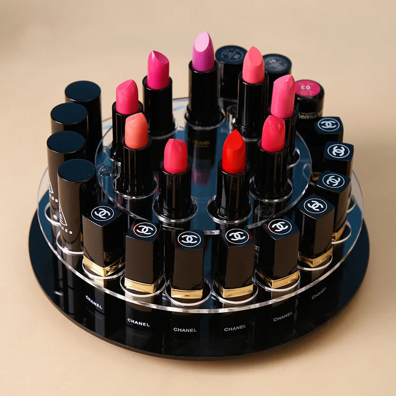 

27 Holes Acrylic Transparent Black Disc Lipstick Storage Box Rotary Round Hole Cosmetic Display Stand organizer