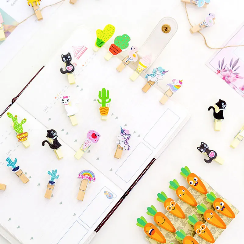 10 штук пакет мультфильм серии Мини Kawaii Деревянный зажим бумажные зажимы сделай