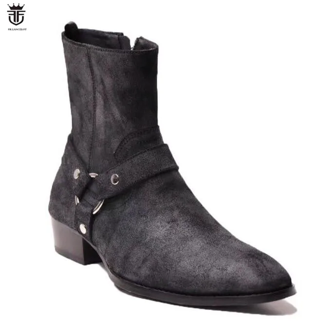 FR. LANCELOT/ г., ботинки челси с пряжкой мужские ботинки из натуральной кожи ботильоны в британском стиле с металлическими кольцами темно-коричневые мужские ботинки на молнии