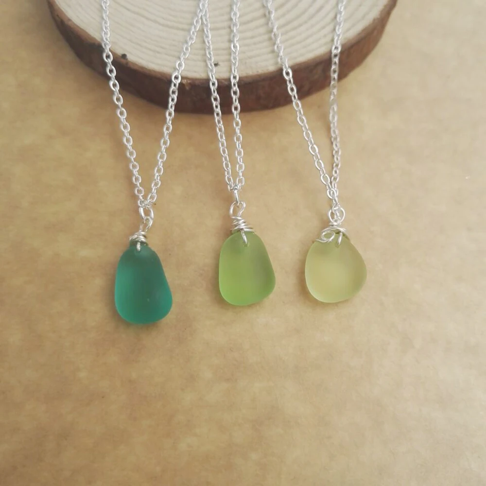 

SanLan 1pcs handmade 12-16mm Choose Your Own Sea Glass Necklace Sea Glass Jewelry gift
