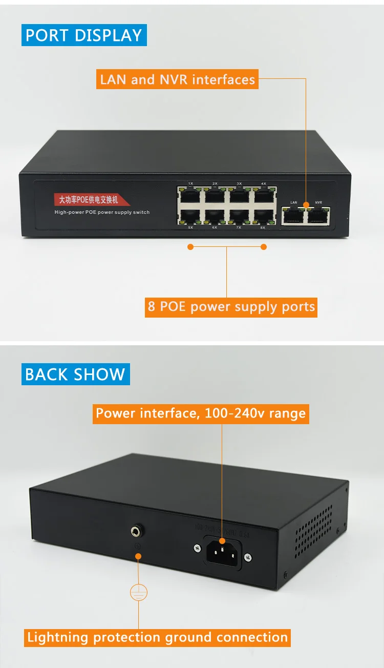 10(8+ 2) порт PoE коммутатор сети 100 Мбит/с Smart Ethernet коммутатор 48 В