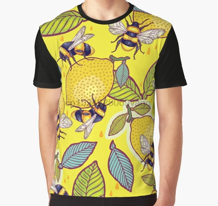 

All Over Print T Shirt Men tshirt Yellow lemon and bee garden Graphic T-Shirt