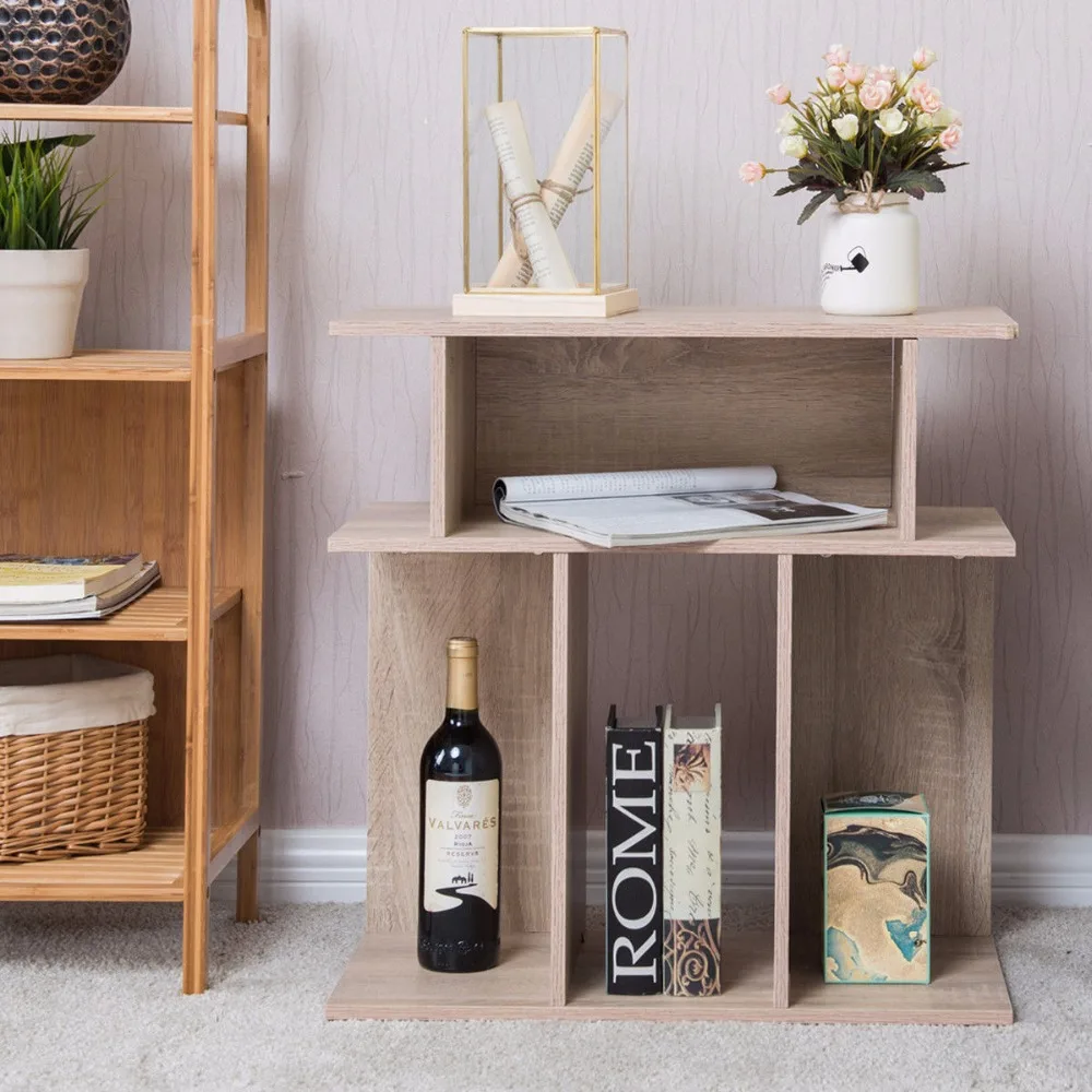 Giantex Modern Coffee Table Living Room End Side Sofa Table Wood Storage Desk Home Furniture With Diaplay Shelf HW56634