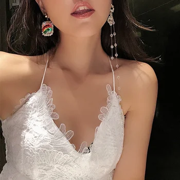 

MENGJIQIAO New KoreaAsymmetry Colorful Shiny Sequin Drop Earrings For Women Crystal Tassel Long Pendientes Holiday Jewelry