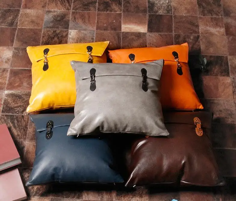 Pillowcase solid color sofa cushion cover Office pu leather hug pillowcase Simulation leather pillowcase