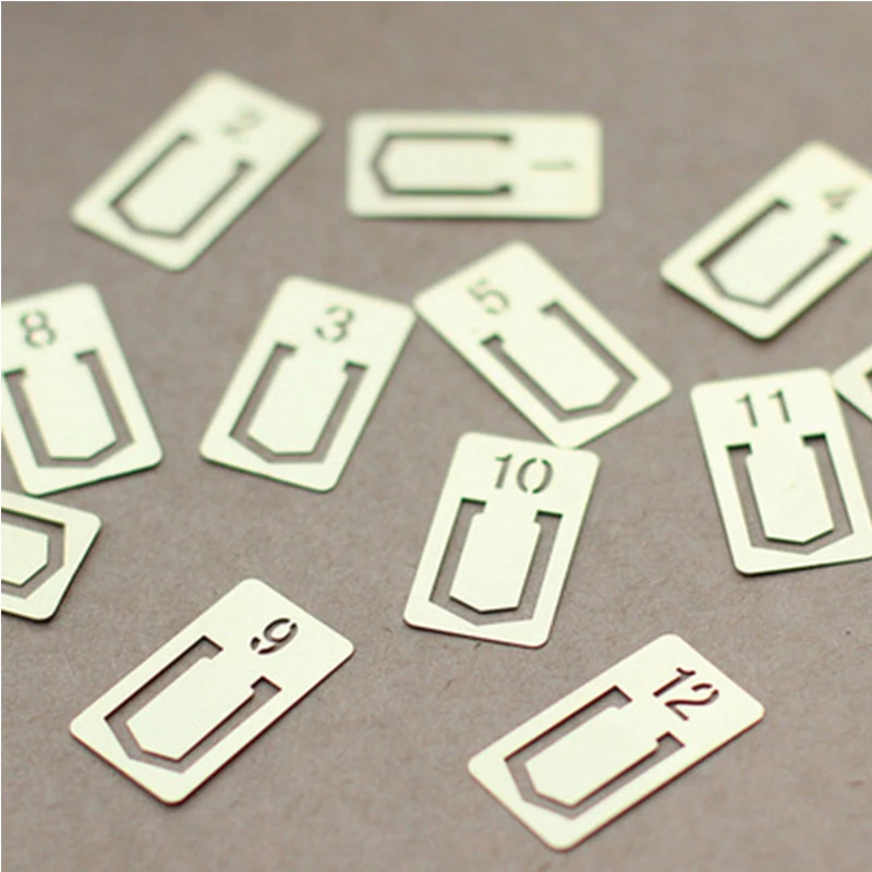 Copper Index Bookmarks Clip 12 pcs Travelers Notebook Notes Accessories Number Index Bookmarks Clip File Office Accessories