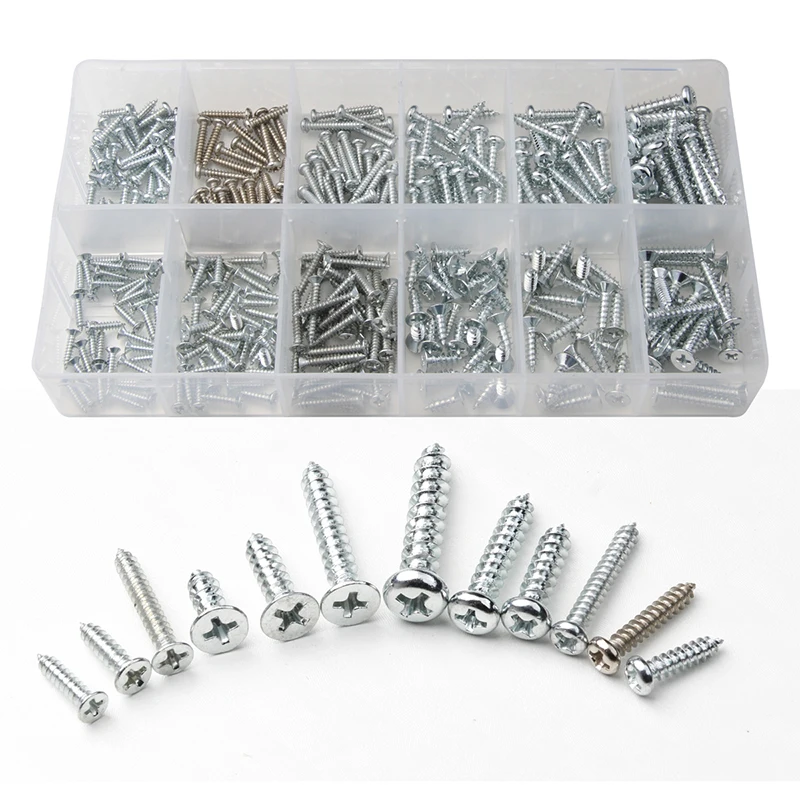 

350PCS Cross Countersunk Self-tapping Screws Kit Flat Head Phillips Screw Set Iron Nickel Plated Tools Accessories M2.5/M3/M4