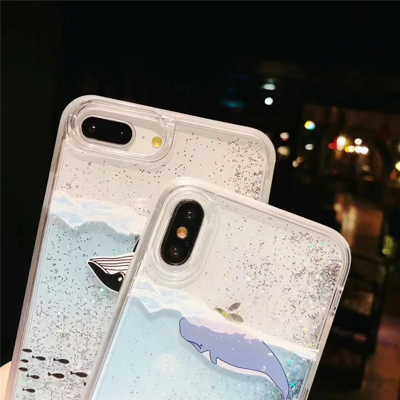 LUDI Glitter Blue Liquid quicksand Phone Case for iPhone 7 7Plus Whale Ttansparent Phone Case for iPhone X 6 6s 8 8Plus 6 6sPlus03