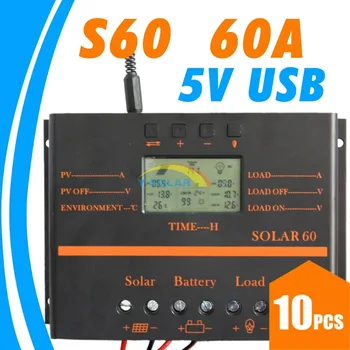 

10pcs 60A Solar Controller PV panel Battery Charge Controller 12V 24V Solar system Home indoor use New