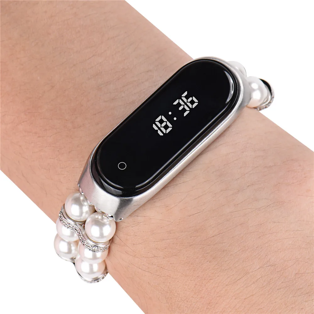Модный женский браслет из искусственного жемчуга с бусинами для Xiaomi Mi Band 5 4 3
