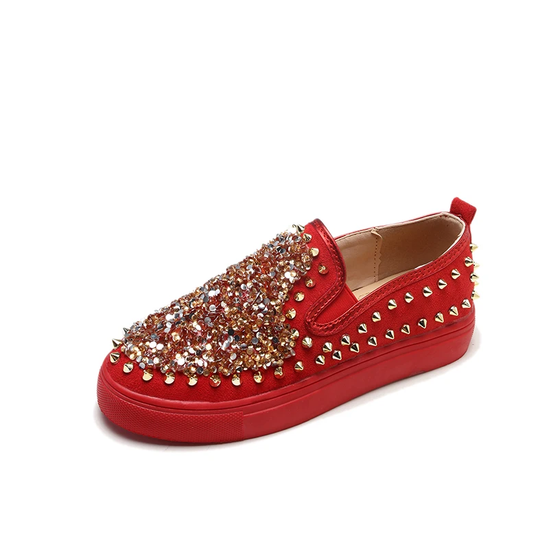 

shoes woman Flats fashion Rivet Loafers flock red Black men Shoes student Casual round Toe zapatos de mujer plus size 35-44