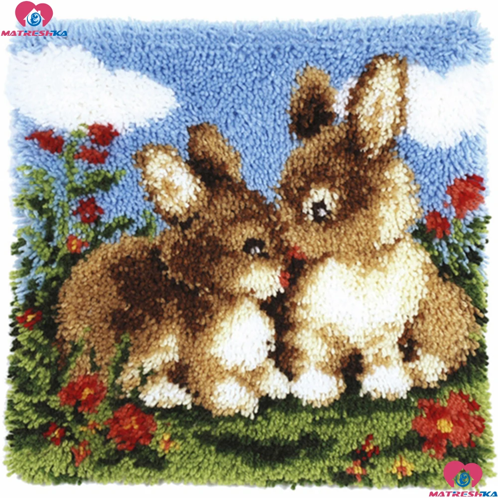 Latch Hook kits Pillowcase Rabbit Handmade Printed Canvas set Cushion