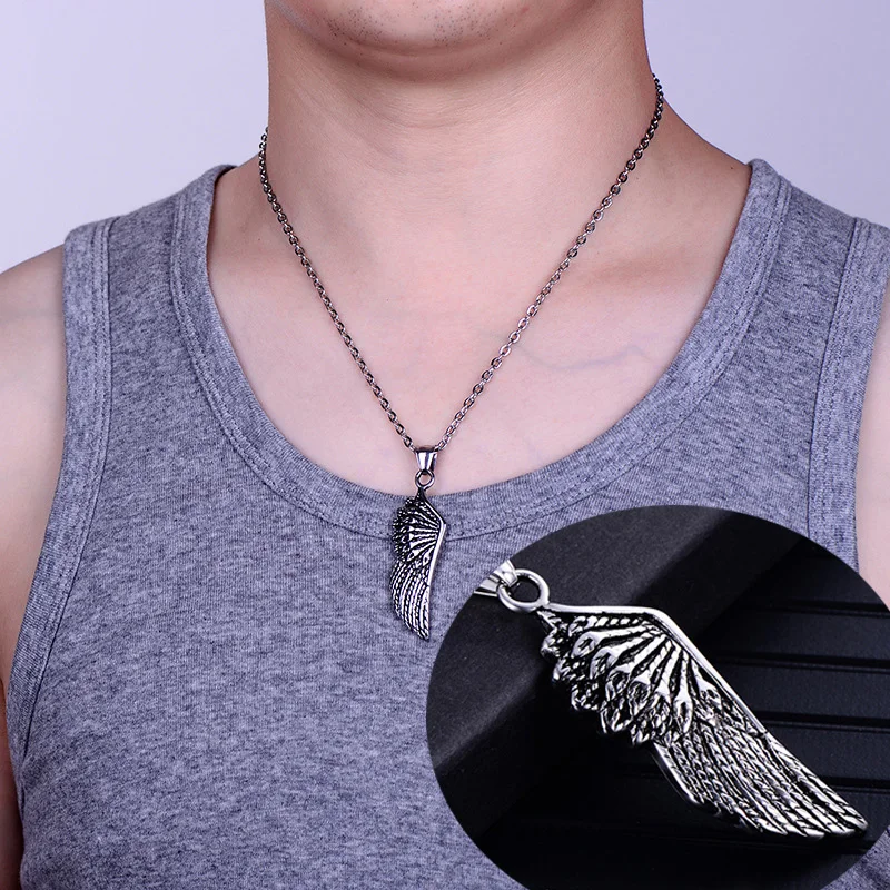 

oulai777 2019 stainless steel wing men necklaces & pendants gifts women mens accessories feather pendant hip hop necklace chain