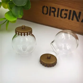 

50sets 25x15mm glass globe with small crown base finding set glass globe set vial pendant glass bottle